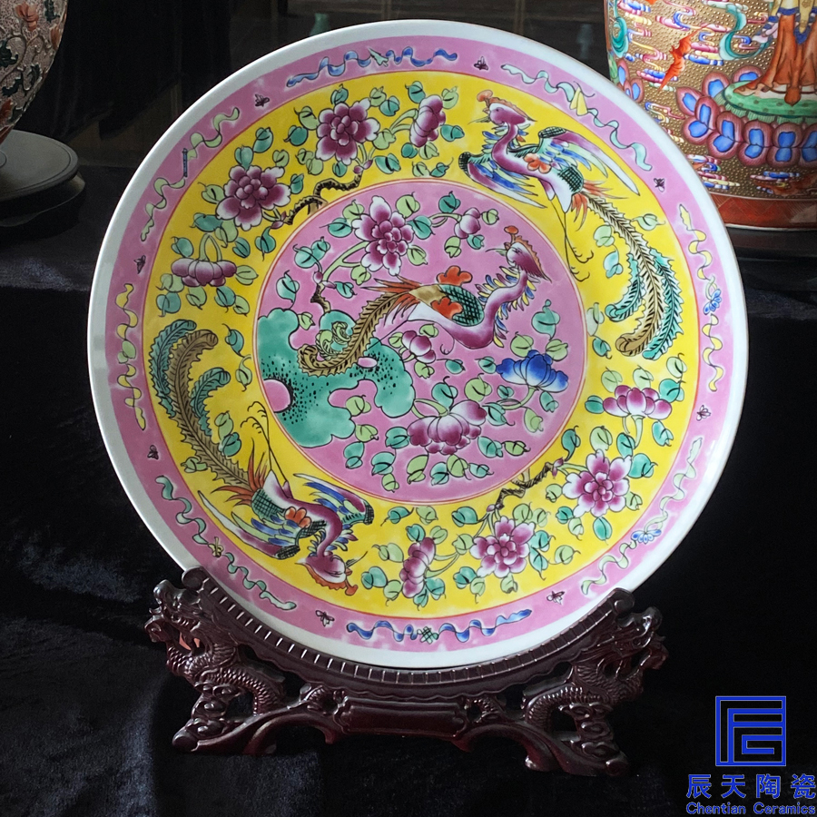 <b>客戶定制 復(fù)古手繪鳳凰陶瓷紀(jì)念盤</b>